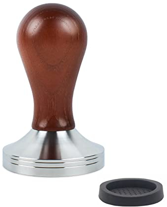 WISSXOER Espresso Press Hand Tamper Coffee Distributor & Tamper 49mm Solid Wooden Handle And 304 Stainless Steel Flat Base With Mat Espresso Machines Accessory (49mm)