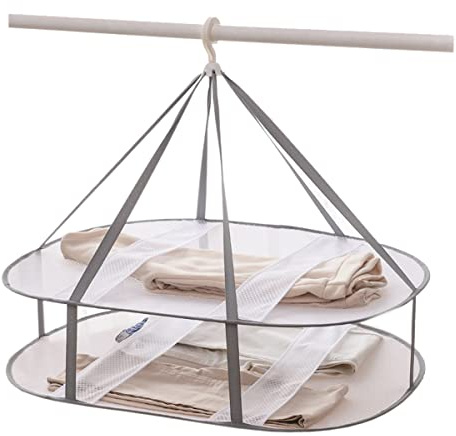 Large Folding Laundry Drying Rack, Clothes Drying Rack, Portable Sweater Drying Rack, Mesh Hanging air Dryer, Lay fold Flat Dry Hanger for Indoor Outdoor, Delicates, Towel, Socks,Swimsuit (Grey)