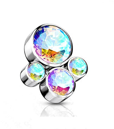 Paula & Fritz® Aufsatz-Dermal Anchor Tatze Zirkonia Regenbogen Titan G 23 Gewinde 1,6-mm Haut-Anker Skin Diver Bodypiercing Ersatzkugel Tier-Pfote