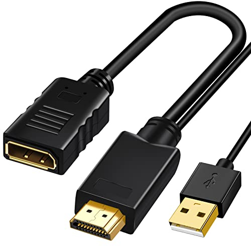 HDMI a DisplayPort de 15 cm, 4K 60 Hz, Adaptador HDMI Activo 1.4 a DP 1.2 Hembra con Audio, PC a Monitor, HDMI en Puerto de Pantalla, Salida de Video para Xbox One, NS, Mac, no bidireccional