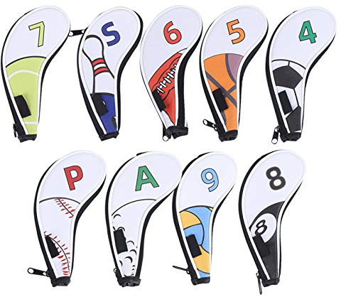 Alvinlite Golfschlägerhüllen, 9 Stück, Eisen-Schlägerkopfhüllen, Ärmel, digitaler Reißverschluss, schützend, waschbar, Golf-Schlägerhauben