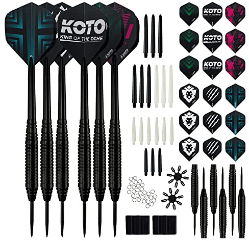 KOTO - Dartpfeile Metallspitze Set Inkl. 90 Stück Dart Zubehör, 6 Stück Steeldarts, 6 Sets Dartschäfte Und Dart Flights Und Mehr