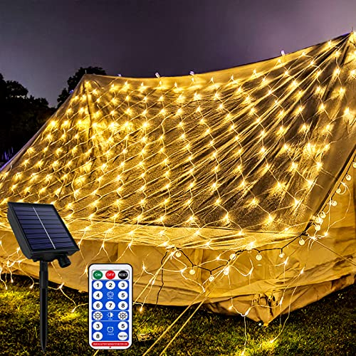 YRHome 6 x 4 m, rete di luci solari per esterni, luce bianca calda, 8 modalità, IP44, con telecomando, timer, funzione di memorizzazione, tenda luminosa per Natale, matrimonio