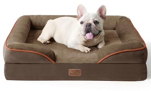 Bedsure Sofá Perro Ortopédica Mediano - Cama Perro Viscoelastica y Lavable, Colchon Perro con Funda Desenfundable y Forro Impermeable, Marrón, M