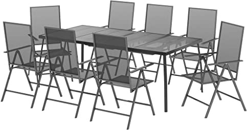 vidaXL Matgrupp för trädgården 9 delar antracit stål, matgrupp i mesh, utomhusmöbler, matgrupp för trädgård, matgrupper i mesh, trädgårdsmöbler