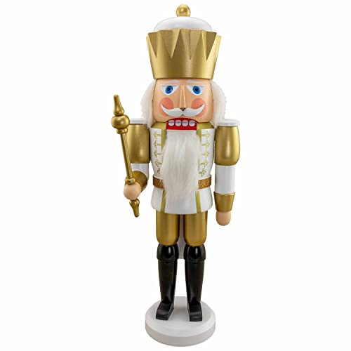 Seiffener Volkskunst | Nussknacker Figur König Exclusiv | 38 cm | Original erzgebirgische Volkskunst | weiß-Gold