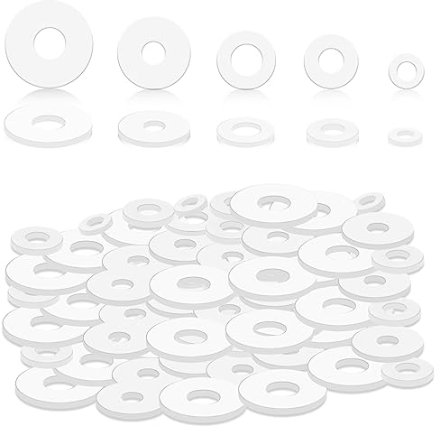 Kit de 120 Piezas de Arandelas de Goma, 12/18/20/25/30mm Arandelas Planas de Alta Resistencia para Pernos, Tornillos de Plomería del Hogar y Electrodomésticos (Blanco)