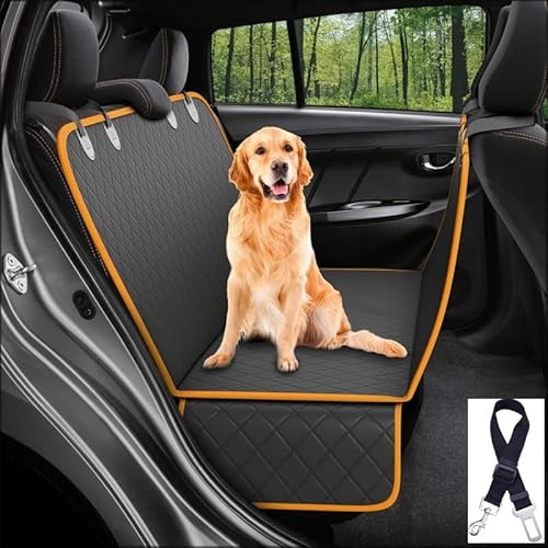 GoBuyer Dog Car Seat Cover Protector Liner Hammock for Car Boot and Back/Rear Seat Accessories - Universal, Heavy-Duty & Non-slip (Orange)
