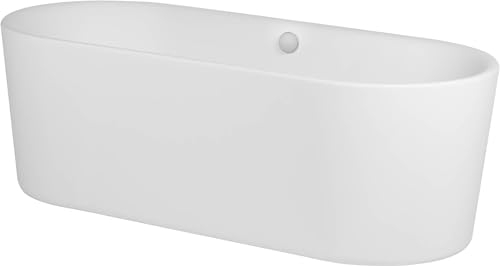 Ben Vico freistehende Badewanne - Matt-Weiß - 180x80 cm - mit Badfüllung/Überlauf Chrom - Standbadewanne Acryl - Spa, für 2 Personen