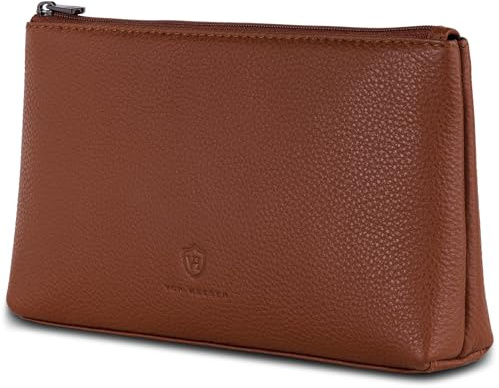 VON HEESEN Echtleder Kosmetiktasche für Damen & Herren - Kulturbeutel aus echtem Leder - Kulturtasche und Waschtasche für Männer und Frauen in Cognac Braun