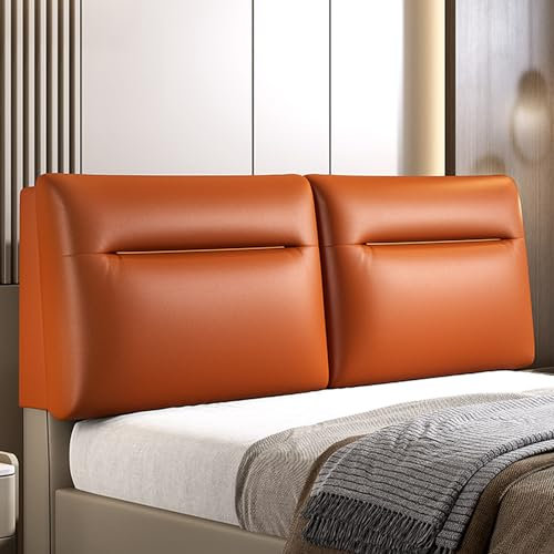 ZZYK Großes Kopfteilkissen Kunstleder An Der Kopfteil Lesekissen,Keilkissenbrett Kopfteilstütze Gepolstertes Bett Rückenlehne Mit Abnehmbarem Bezug,Orange,Paste 79/King