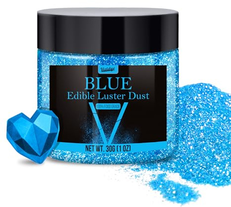 Edible Glitter Essbarer Glitzer - 30g Essbarer Glitzerpulver Glitzerstaub für Getränke, Lebensmittel, Kuchen - Essbares Metallisch Lebensmittelfarbe Glitzerpuder zum Cocktails, Wein, Torten (Blau)