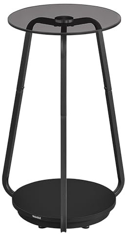 VASAGLE Beistelltisch, rund, Nachttisch mit 2 Ebenen, Sofatisch mit Glasplatte und Ablage aus Spanplatte, für Wohnzimmer, Schlafzimmer, kleine Räume, modern, schiefergrau LET287B16