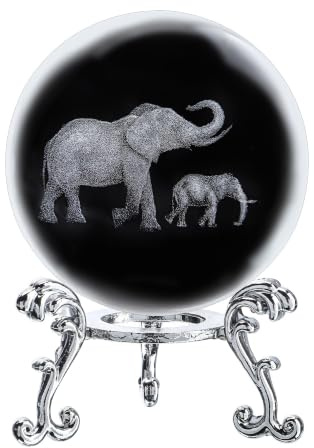 ZEERSHEE 60 mm 3D-Glaskugel mit Lasergravur, Motiv: Mutter und Sohn, Elefant, Kristallkugel mit Ständer, dekorative Kugel, Elefanten-Geschenke für Frauen