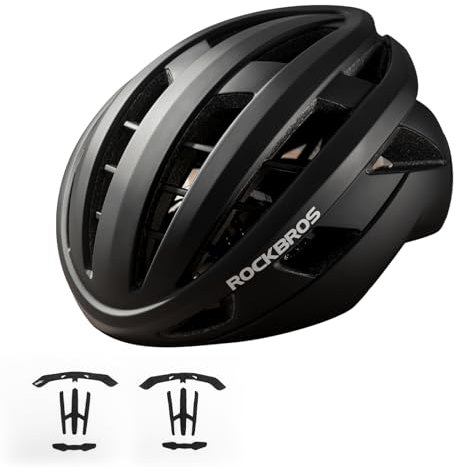 ROCKBROS Fahrradhelm Integrierter Radhelm, Leichter Cityhelm Rennradhelm, Robuster Atmungsaktiv für Mountainbikes Rennräder Unisex Erwachsene Damen und Herren M(54-58cm) Schwarz-matt