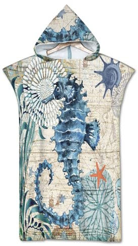 Rowjoy Toalla de playa, poncho de playa, poncho de surf con estampado de animales océanos, azul bajo el agua, toalla de playa con capucha, poncho de secado rápido, poncho de baño para adultos