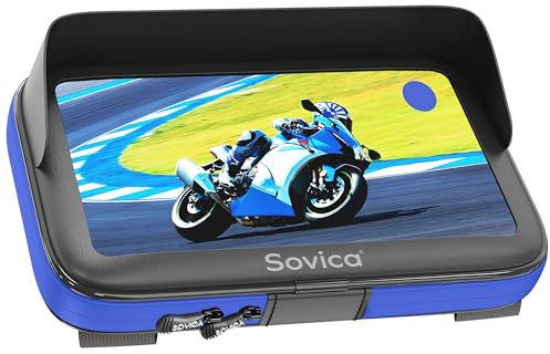 Sovica Soporte movil Moto Bicicleta Impermeable Funda con Visera Valida para Smartphones de hasta 7.6 Compatible con Todo Tipo de manillares Maxima Seguridad antivibracion (Azul)
