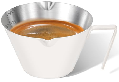 carrottimes Espresso Messbecher 100ml, 304 Edelstahl Espresso Kännchen | Doppel V-förmigem Ausguss und Doppelskala Metall Espresso-Schnapsbecher, Barista-Werkzeugzubehör (Weiß)