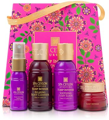 SPA CEYLON Sleep Intense Discovery Set, ayurvedisches Geschenkset mit Lavendel, Ylang-Ylang und Patchouli, beruhigend und pflegend, ideal zum Kennenlernen der Sleep Intense-Serie