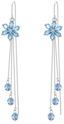 VONALA Threader Tassel Long Earrings 925 Sterling Silver Flower Hoop Daisy Zircon Crystal Charm Drop Dangle Earring Jewelry Gifts for Women