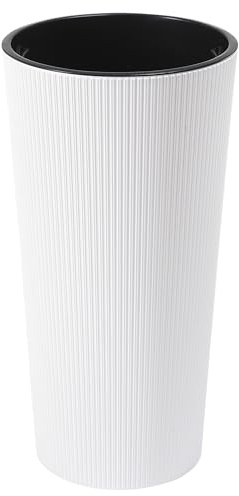 Dehner Blumentopf Lilia, Pflanztopf Indoor, Pflanzkübel recycelt, ca. Ø 19.6 cm, Höhe 36.4 cm, Kunststoff, weiß