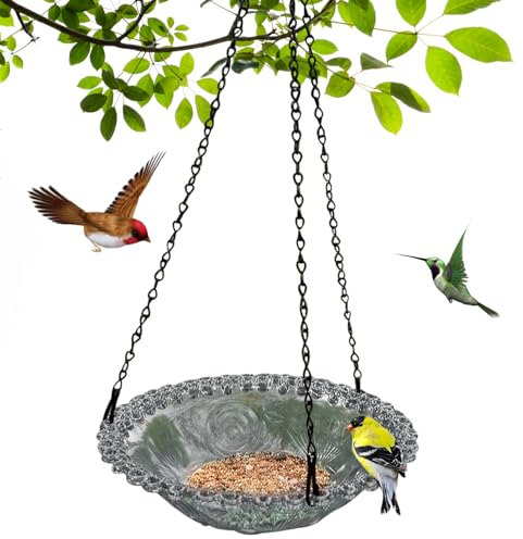 Hanges Vogelbad Hängende Vogelbad mit Kette 9.25 Graues Vogelbad Schüssel rundes Vogelbad für Außenvogelfuttermittel für Balkon Yard, Vogelbad für draußen