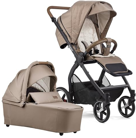Gesslein Kinderwagen FX4 Swing mit Babywanne Panorama Lyx (Kinderwagen 3 in 1 mit Liege- und Sitzoption, inkl. Sportwagenaufsatz, individuell einstellbar, hoher Komfort, geringes Packmaß), Beige