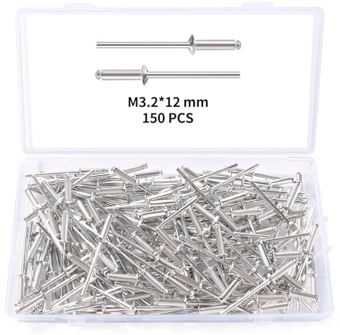 YIXISI 150 Stücke M3.2x12 mm Aluminium Blindnieten, Große Flansch Blindnieten, Dome Blind Nieten, für Metall Holz Aufbewahrungsbox Möbel Kunststoff