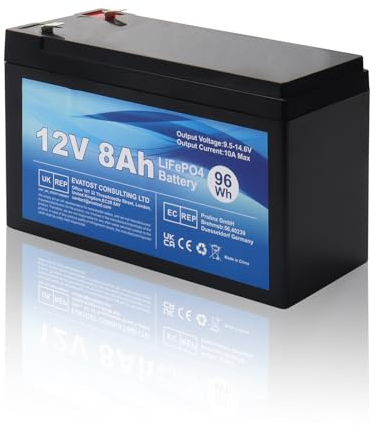 MXJFYY LiFePO4 12V 8Ah Rechargeable Battery Lithium Iron Phosphate with BMS for Kids Car, 4000 Deep Cycle for Solar Power Stock, Alarm System, Off Grid Application, Camping, Fish Finder