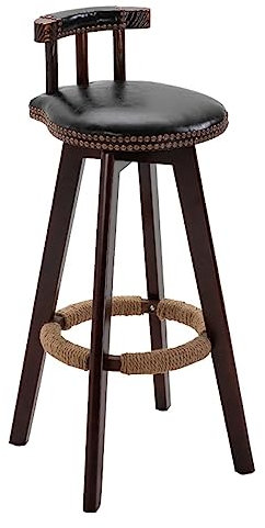 GTOULHH Bar Stühle Bar Stools Leder-Barhocker, Frühstücks-Barstuhl Mit Rückenlehne, 360°-Drehstuhl Mit Holzbeinen, Schnur-Fußstütze, Küche, Café Barhocker Outdoor(Black)
