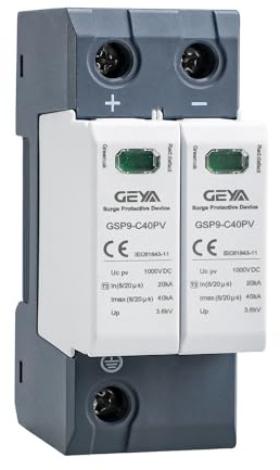 GEYA Solar PV Low Voltage Surge Protector Din Rail 20KA-40KA Surge Arrester Lightning Protector SPD DC (2P,DC1000V)