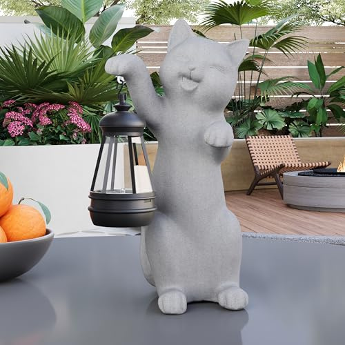 mikilov Katze Harz Statue mit Solar Laterne (Hand）Statue Dekoration, Rasen Statue, Garten Home Decor, Skulptur Ornament, Tierfigur für Balkon Garten ,Weihnachtsgeschenk