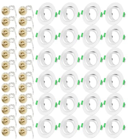 Tofisr Cornice Faretti LED da Incasso GU10 per cartongesso, Portafaretto da Incasso Rotondo Bianco, Orientabili a 30°, Foro 68mm-80mm, Per 50mm LED e Alogeno, Portalampade GU10 Inclusi, Set di 24