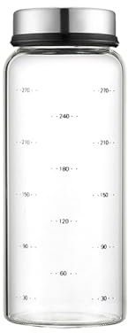 Yitexin Saliera e pepiera in vetro da 10 once, barattoli per spezie in acciaio inox con 3 fori regolabili, coperchio e scala, dispenser ricaricabile per sale e condimenti per la cucina (300 ml, 1