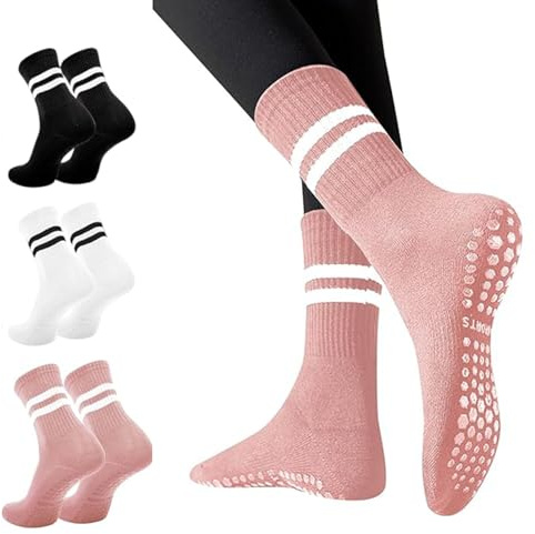 WoRuyKot 3 Paar Stoppersocken, Yoga Socken Damen, Damen Pilates Socken, Lange Griff socken für Damen und Mädchen, AntiRutschSocken für Pilates Barre Ballett Tanz Trampolin, 34-40(Weiß)