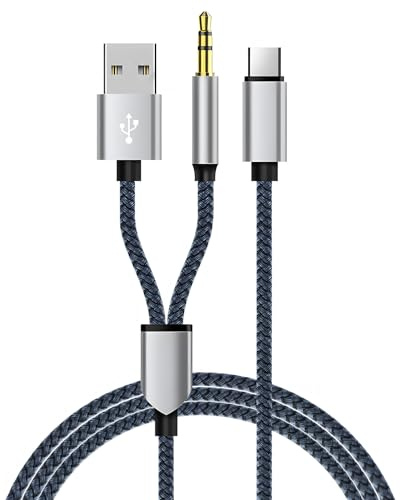 Câble USB C vers auxiliaire avec chargeur de voiture 2 en 1, 1,2 m en nylon tressé USB vers prise jack stéréo 3,5 mm pour iPhone Pro Max Android Samsung S24 S23 S22 Ultra Plus