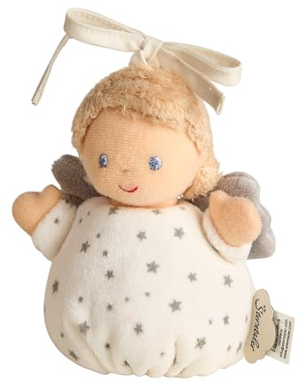 Sterntaler Spielzeuganhänger Schutzengel – weicher Stoffanhänger mit Rassel und Knisterpapier, wattiert, zum Anbinden an Kinderwagen oder Bett, weiß