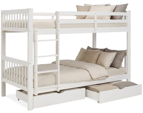 Homestyle4u, Etagenbett 2 Kinder 90x200 mit Treppe & Bettkästen Weiß, Hochbett Doppelstockbett umbaubar 2 Kinderbetten