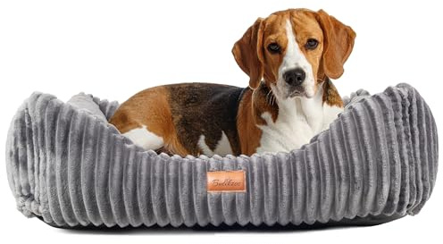 BOUTIQUE ZOO Hundebett 103x81x28 cm Größe L | Weiches Hundesofa mit Kissen | rutschfest & Waschbar | Hundekörbchen aus Strukturiertem Wildlederimitat | Für größere Hunde | Farbe: Grau