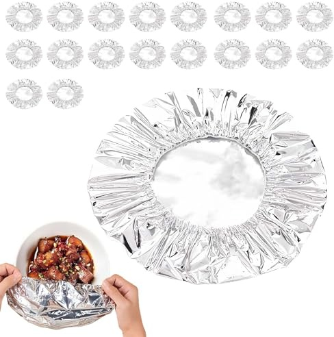 20Pieces Aluminum Foil Food Covers - Insulation Cover for Kitchen Dishes, Warmth Retention, Reusable and Stretchable, Fits Plates, Bowls, and Containers