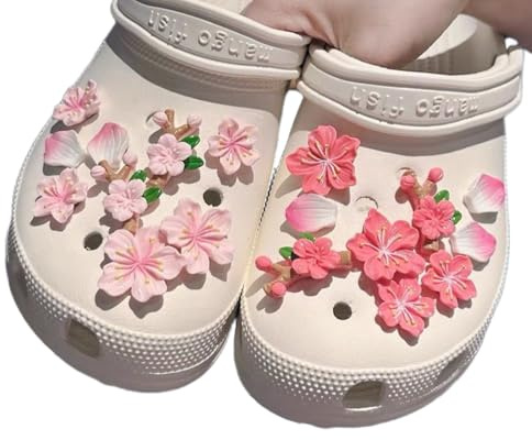KEWUF 18 Stück Crocs Stecker, Blumen crocs charms, Blumen Schuhanstecker für Crocs Anstecker Pins Schuh Charms Abnehmbar Schuhanhänger crocs anstecker - Kirschblüten