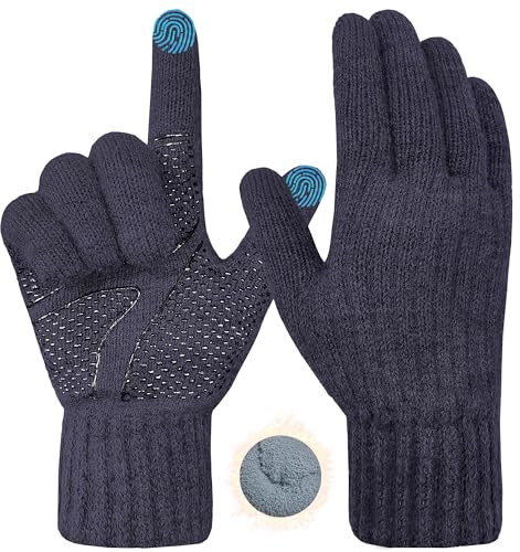 ehsbuy Guantes Térmicos Invierno Hombres Mujeres Pantalla Táctil Antideslizante Lana Cálida Forrada de Punto Guantes de Manguito Elástico Regalos para Correr Senderismo Ciclismo