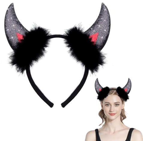 Teufelsohren,Halloween Haarreifen,Teufel Hörner Schwarz, Halloween Teufelshörner Glitzer,Sexy Damen Verkleidung,Kopfschmuck Karneval,Fasching,Halloween
