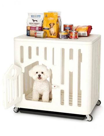Hominewti Gabbia per Cani Mobile, 66.5 x 43 x 62.7 cm, Kennel Medio Piccolo, Vassoio Estraibile, Uscita Singola con Serratura Intelligente, per Cani di Piccola Media