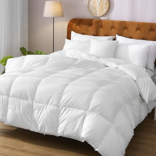 Oaken-Cat Toutes Saisons Couette | Couette matelassée Luxueuse et Douce en Duvet et Plumes | Respirante | Oeko-Tex et RDS | Coton | Blanc 200 × 200 cm