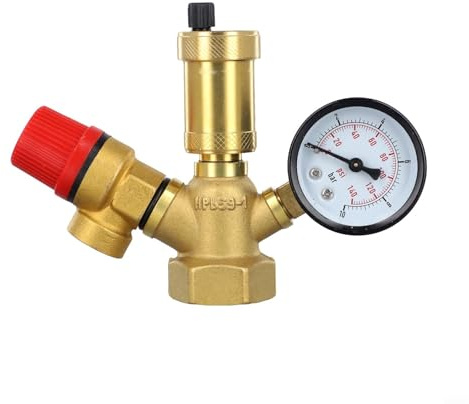 Heating System Brass Boiler Safety Group Kit, 6 Bar Pressure Relief Valve with Quick Air Vent and 10 Bar Gauge for Central Heating