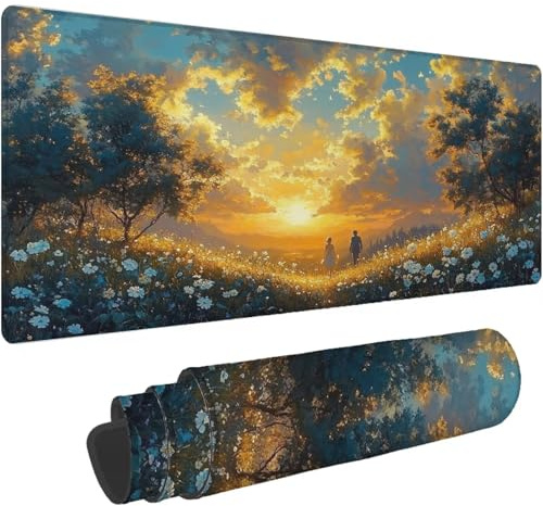 Tapis de Souris Gamer Brun Tapis de Souris XXL 1600x800mm Desk Mat Fleurs Mouse Pad Imperméable Accessoires Bureau Gaming Bords Cousus Améliore la Précision et la Vitesse Meilleur Choix de Jeu T477