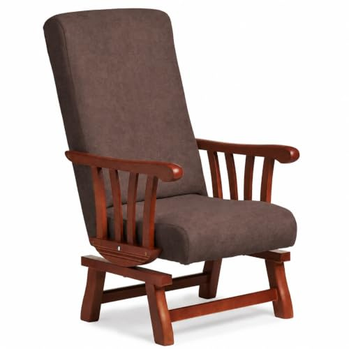 Abuelo a Gusto | Mecedora Clásica para Personas Mayores - Marrón - Brazos de Madera de Haya – Respaldo Recto 95° – Tela Antimanchas – Balancín Cómodo para Descanso, Lectura, Uso Diario