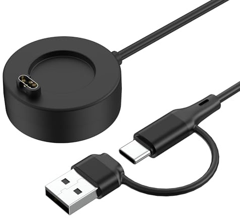 MoKo 2 in 1 Watch Charger Compatible with Garmin, Black | for Fenix, Vivoactive, Forerunner, Instinct, Venu Series Watches, Magnetic Fast Charging & USB Data Sync, 1m USB-C Cable