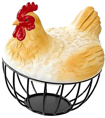 LOVIVER Chicken Egg Collecting Basket Kitchen Storage Basket with Chicken Shaped Lid Farmhouse for Fruit Pantry Kitchen